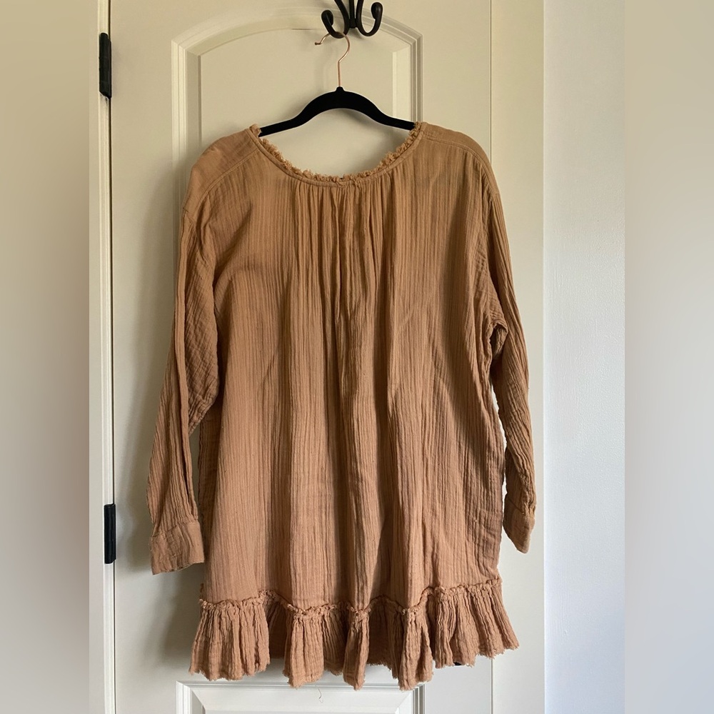 Free People Women's Tan Ruffle Gauzy Hem Top